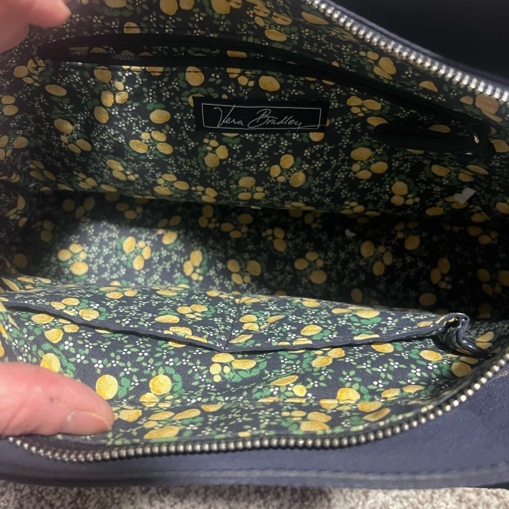 Vera Bradley Navy Blue Quilted Shoulder Bag Purse Floral Stitch - Picture 6 of 13